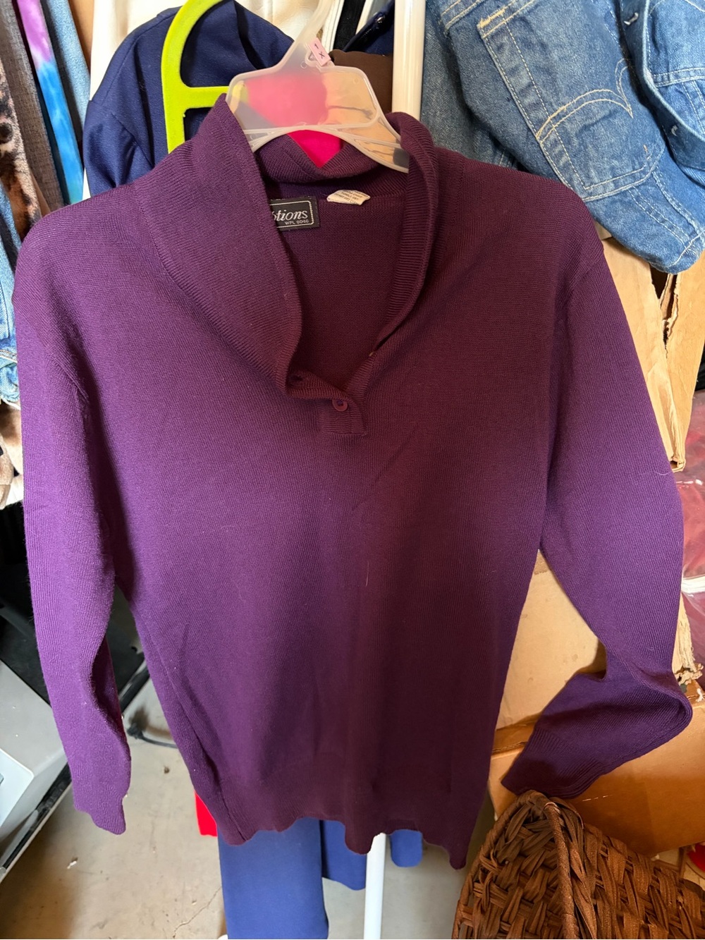 Purple Long Sleeve Button Neck Sweater. Options.